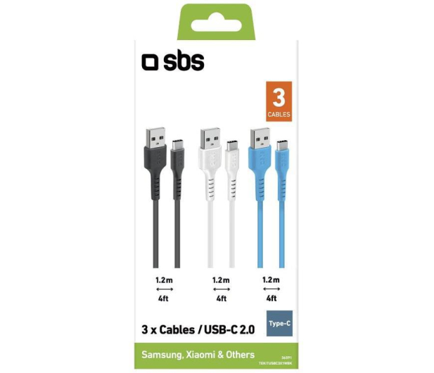 SBS Zestaw 3 kabli USB - USB-C SBS czarny, biały, niebieski # - 1465318 - zdjęcie
